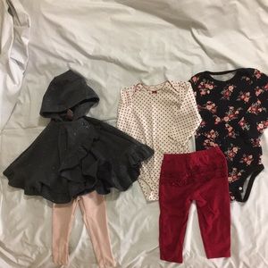 Gray & cape pants set + 2 onesies & pants 12M